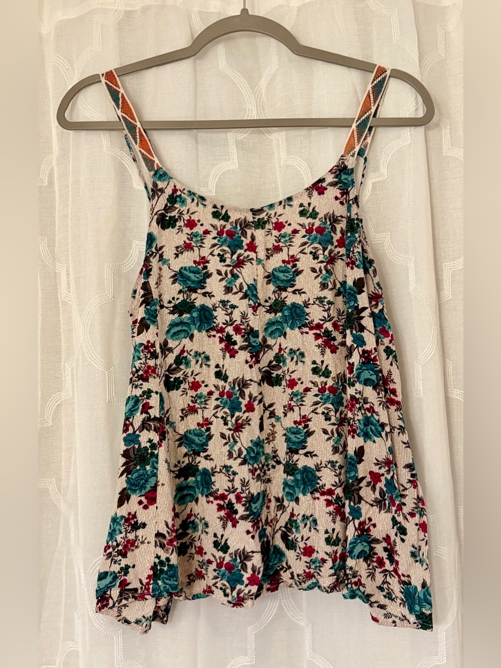 Kori Floral Babydoll Cami Tank Top Medium Teal Pink Boho
